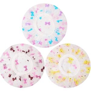 3-Pack Decorative Shower Caps - Pink, Blue & Yellow Bow and Chick Prints